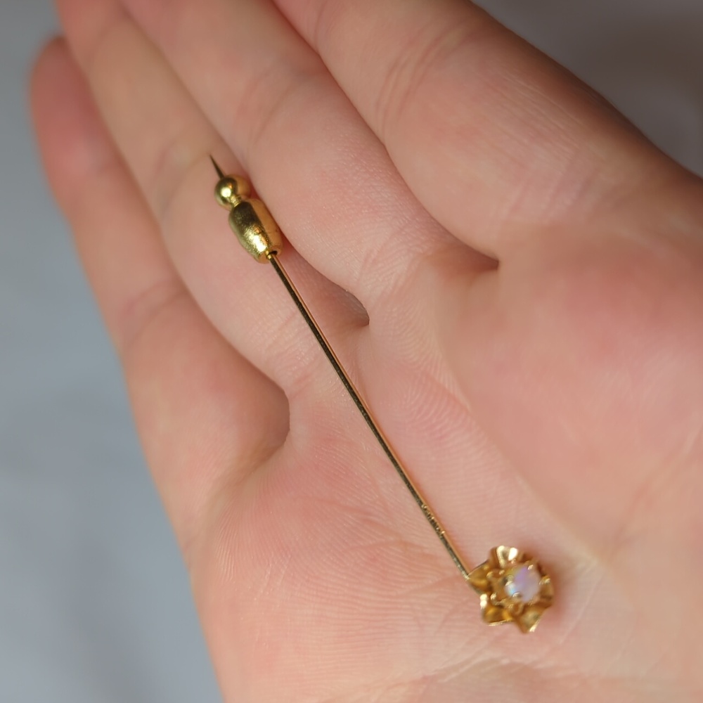10K Solid Gold Genuine Opal Stick Pin
